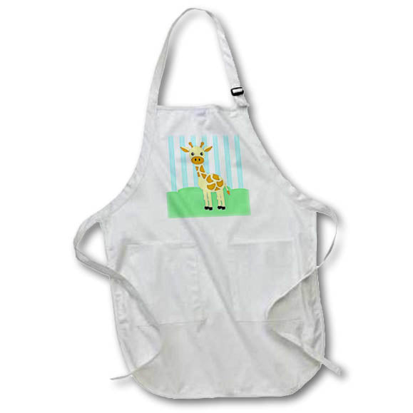 3dRose Janna Salak Designs Jungle Animals - Baby Animals Blue Giraffe - Aprons (apr_15433)