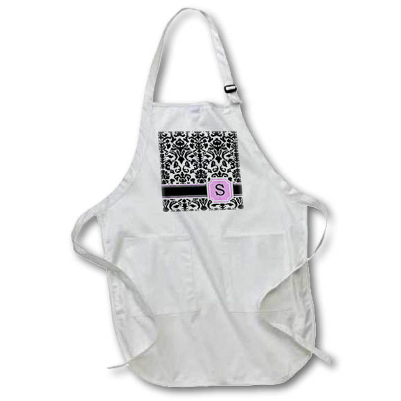 3dRose InspirationzStore Monograms - Personal initial S monogrammed pink black and white damask pattern Aprons (apr_154394)