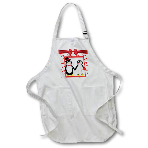 3dRose Charlyn Woodruff - CW Designs Holidays – Wedding - Red Hearts Penguin Bride and - Aprons (apr_155256)