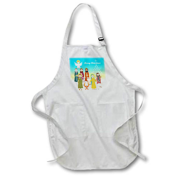 3dRose Belinha Fernandes - Christmas Greetings - Modern nativity scene and Merry Christmas Greetings - Aprons (apr_156618)