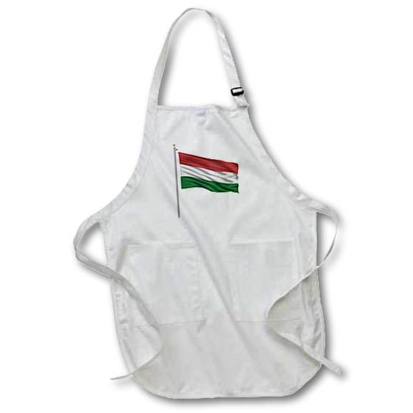 3dRose Carsten Reisinger Illustrations - Flag of Hungary on a Flag Pole Over White Hungarian - Aprons (apr_157176)