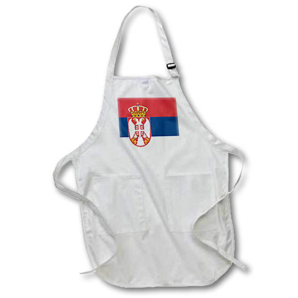 3dRose InspirationzStore Flags - Flag of Serbia Serbian red blue white Trobojka stripes coat of - Aprons (apr_158425)