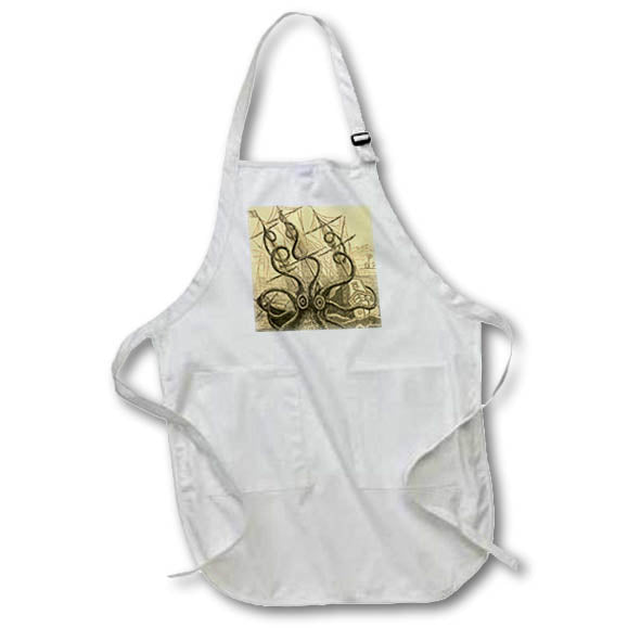 3dRose InspirationzStore Vintage Art - Gigantic colossal octopus sea monster Kraken. Pierre - Aprons (apr_164907)
