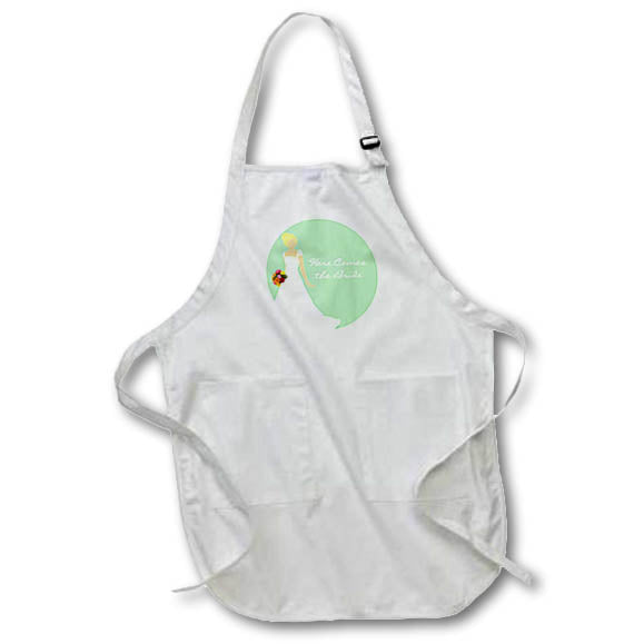 3dRose Janna Salak Designs Wedding - Here Comes The Bride - Blonde Bride Mint Green - Aprons (apr_165861)