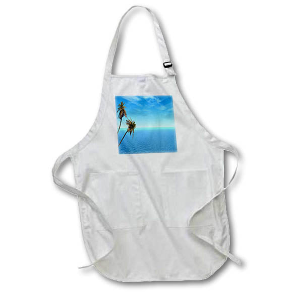 3dRose apr_173298 Island Swag Designs Tropical - Two Tropical Palm Trees with Blue Sea-Ocean Background - Aprons