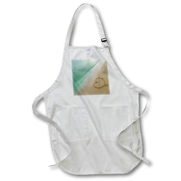 3dRose Island Swag Designs Love Theme - Heart Shape Symbolizing Love, Heart Carved in Sand on the Beach - Aprons