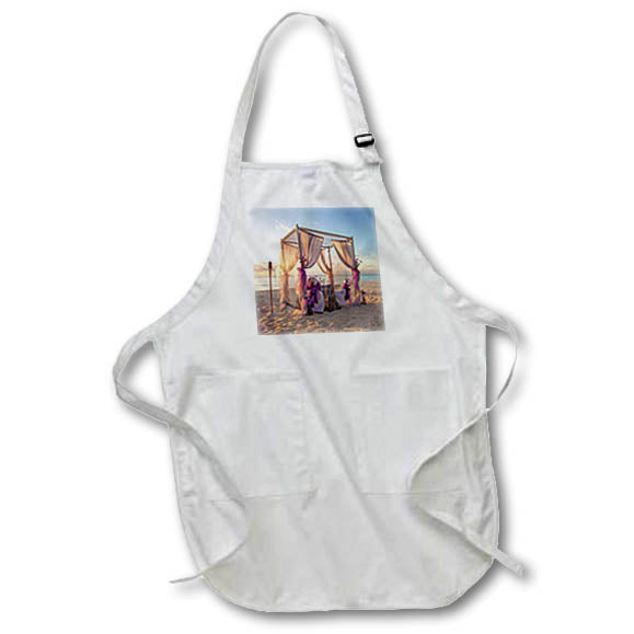 3dRose apr_173302 Island Swag Designs Weddings - Cabana on Beach Decorated Purple Wedding Destination Wedding, Beach Wedding - Aprons