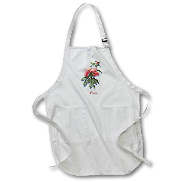 3dRose BLN Flowers and Fruits by Pierre Joseph Redoute - Pretty Pink Peony Flower with Bud - Aprons (apr_173796)