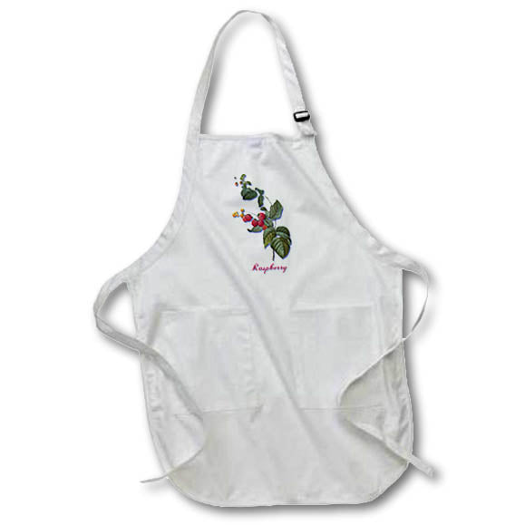 3dRose BLN Flowers and Fruits by Pierre Joseph Redoute - Bright Red Raspberries on the Vine - Aprons (apr_173807)