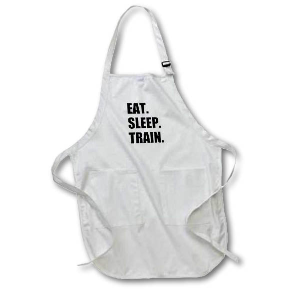 3dRose InspirationzStore Eat Sleep series - Eat Sleep Train - black text - training exercise gym - Aprons (apr_180451)