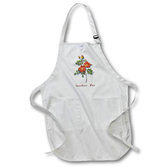 3dRose BLN Flowers and Fruits by Pierre Joseph Redoute - Sweetbriar Rose in Red with Yellow - Aprons (apr_181161)