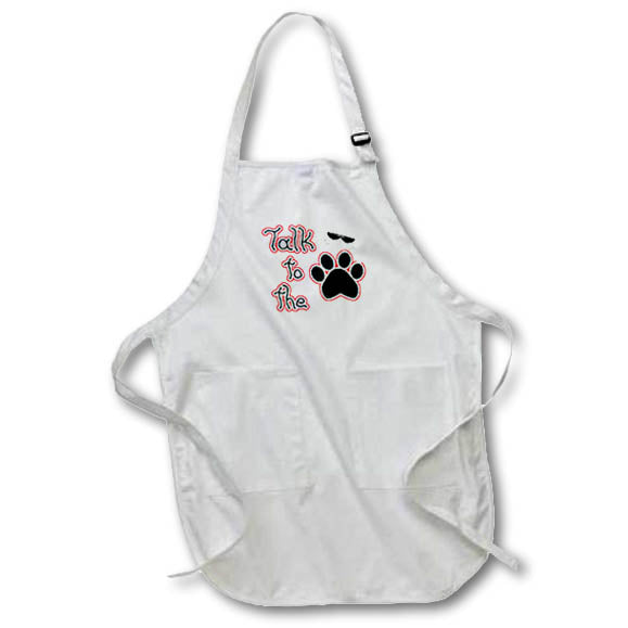 3dRose Charlyn Woodruff - CW Designs - Humor Collection - Funny Red Talk to The Paw Cool White Cat - Aprons (apr_185569)