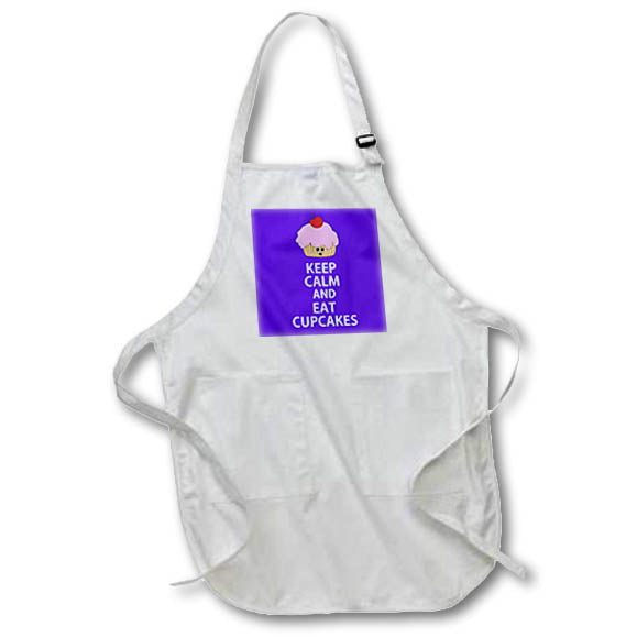3dRose EvaDane - Funny Quotes - Keep Calm and eat Cupcakes. Purple. - Aprons (apr_193600)