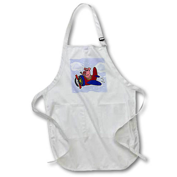 3dRose All Smiles Art Funny - Funny Flying Pig Flying Airplane - Aprons (apr_195227)