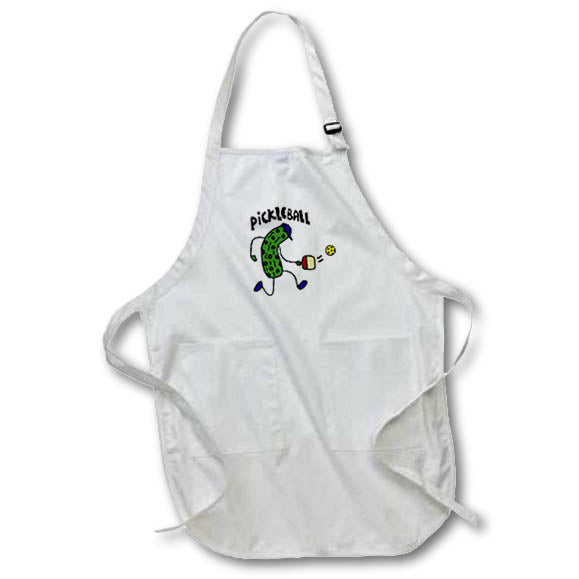 3dRose All Smiles Art Sports and Hobbies - Funny Pickle Playing Pickle Ball - Aprons (apr_195269)