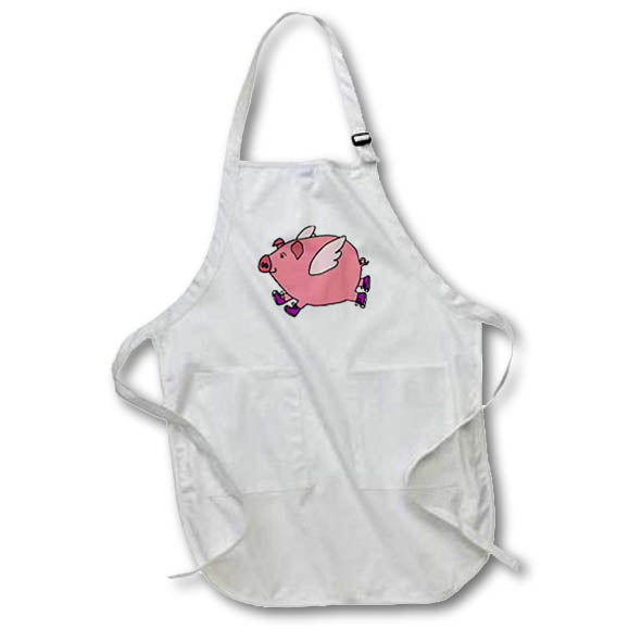 3dRose All Smiles Art Funny - Funny Flying Pig in Purple Sneakers - Aprons (apr_196225)
