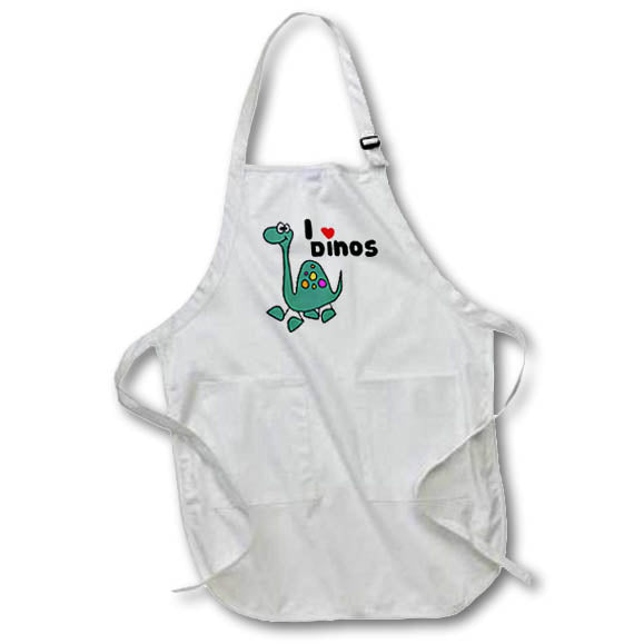 3dRose All Smiles Art Dinosaurs - Cute I love Dinosaurs Design with Brontosaurus Cartoon - Aprons (apr_196249)