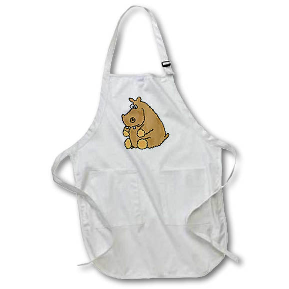 3dRose All Smiles Art Animals - Funny Brown Hippo Cartoon - Aprons (apr_200127)