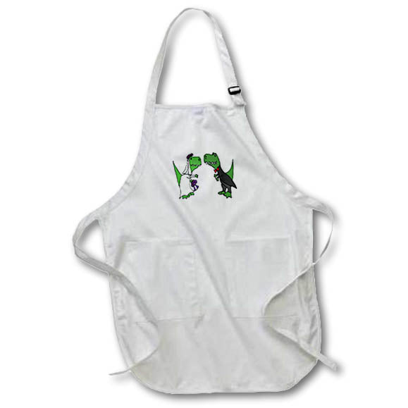 Apron - Funny Green Trex Dinosaurs Bride and Groom Wedding Art Dinosaurs