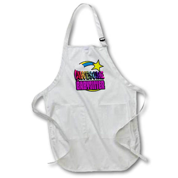 3dRose Dooni Designs- Funky Awesome Designs - Shooting Star Rainbow Awesome Babysitter - Aprons (apr_201206)