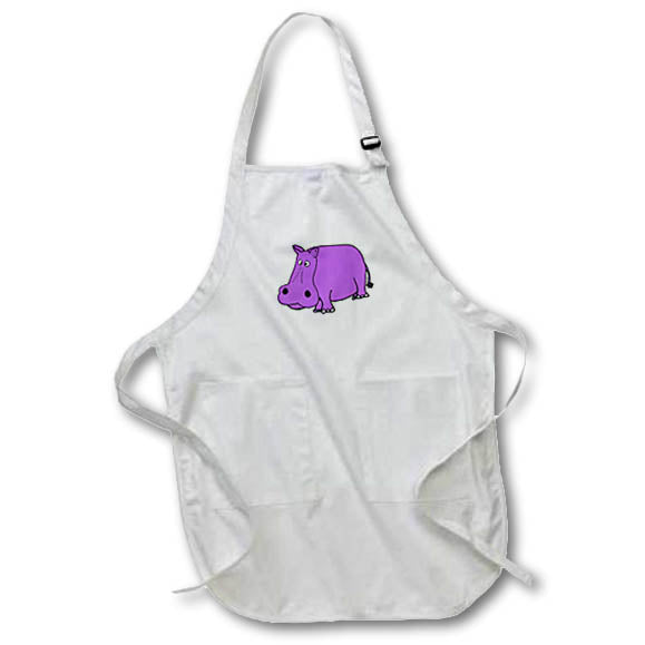 3dRose All Smiles Art Animals - Funny Purple Hippo Animal Cartoon - Aprons (apr_201809)