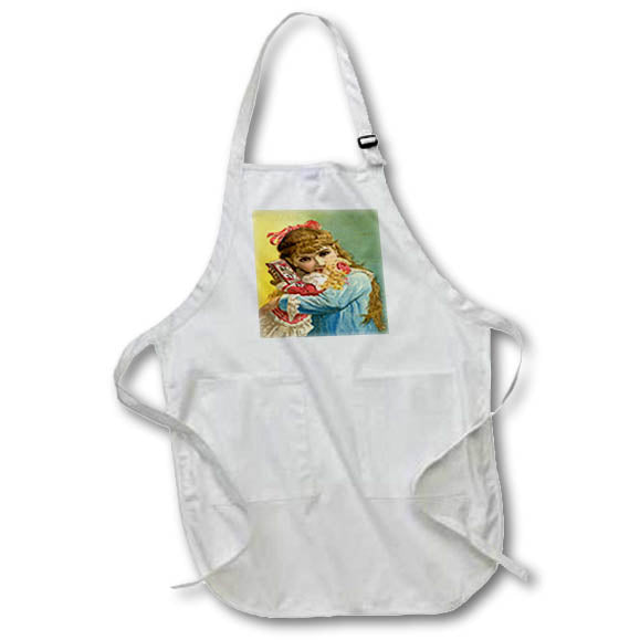 3dRose Florene -Victorian Images - Print of Pretty Victorian Girl Holding Her Doll - Aprons (apr_205113)