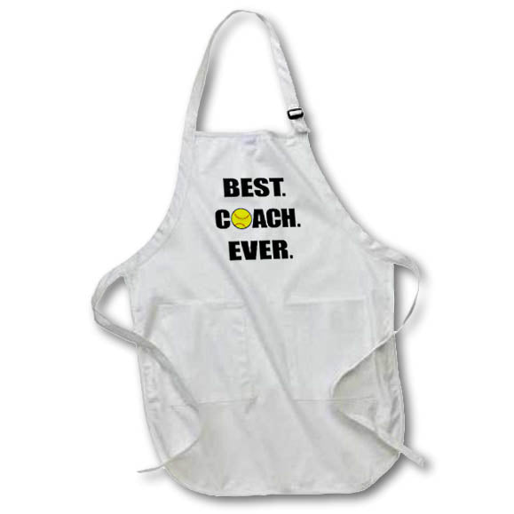 3dRose Janna Salak Designs Sports - Softball Best Coach Ever - Aprons (apr_210629)