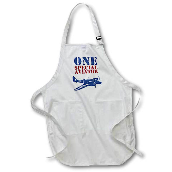 3dRose Anne Marie Baugh - Airplanes - Grunge Blue Fighter Plane with The Words One Special Aviator - Aprons (apr_211068)