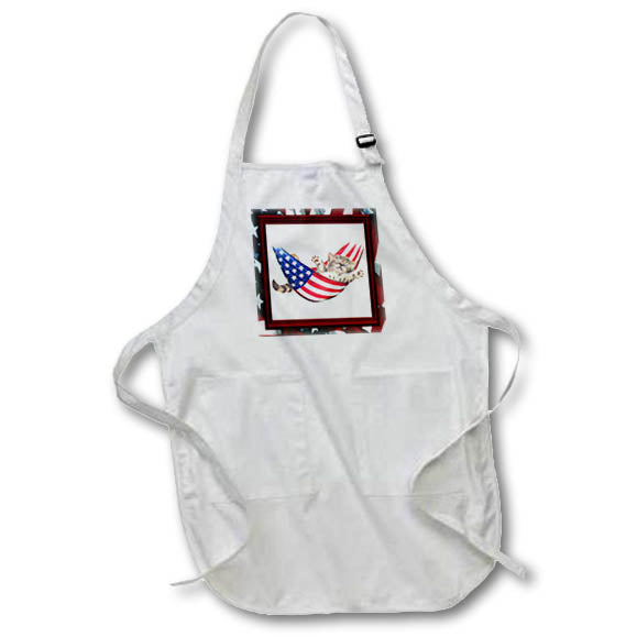 3dRose Susan Brown Designs 4th of July Holiday Themes - Patriotic Kitty - Aprons (apr_21294)
