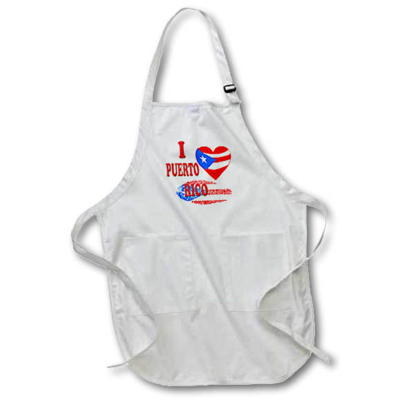 3dRose RinaPiro - Quotes - I Love Puerto Rico. Puerto Rican Flag. Popular Saying. - Aprons (apr_216433)