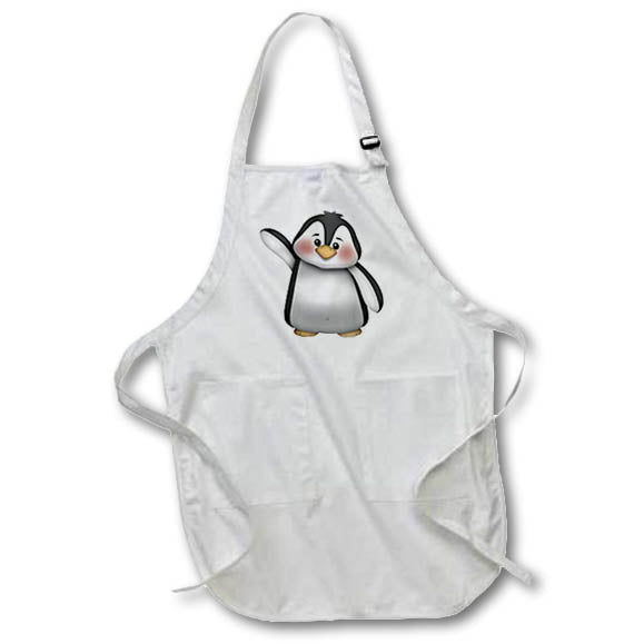 3dRose Anne Marie Baugh - Christmas - Cute Black and White Waving Penguin Illustration - Aprons (apr_217067)