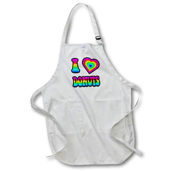 3dRose Dooni Designs - Groovy I Heart Love Designs - Groovy Hippie Rainbow I Heart Love Donuts - Aprons (apr_217408)