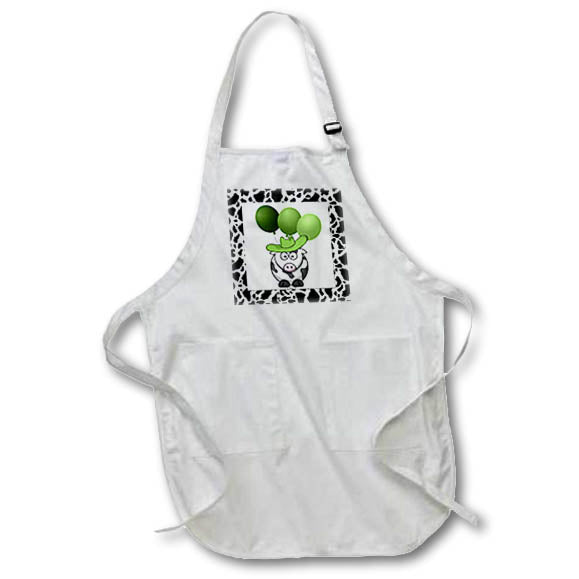 3dRose Doreen Erhardt Baby Designs - Western Cow Print with Green Balloons - Aprons (apr_21783)