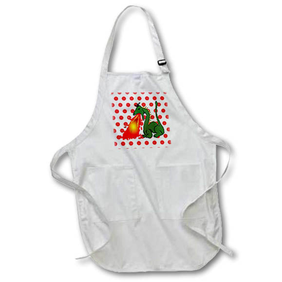 3dRose Florene - Childrens Art V - Print of Fire Breathe Dragon On Red Dots - Aprons (apr_218986)