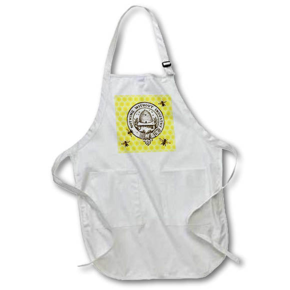 3dRose Russ Billington Designs - Pretty Honey Bees around Bee Hive on Honeycomb Background - Aprons (apr_219441)
