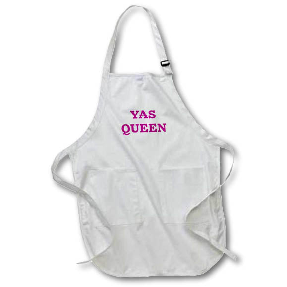 3dRose Tory Anne Collections Quotes - YAS Queen, Purple Text ON White Background - Aprons (apr_221180)