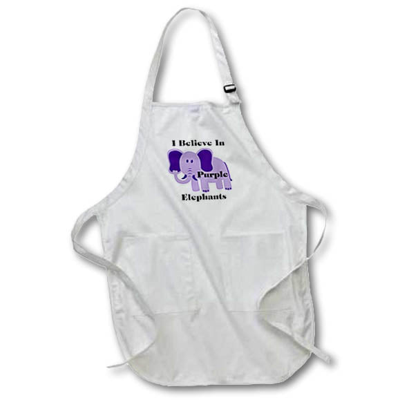 3dRose Florene - Humor - Print of I Believe in Purple Elephants with Cartoon Elephant - Aprons (apr_221577)