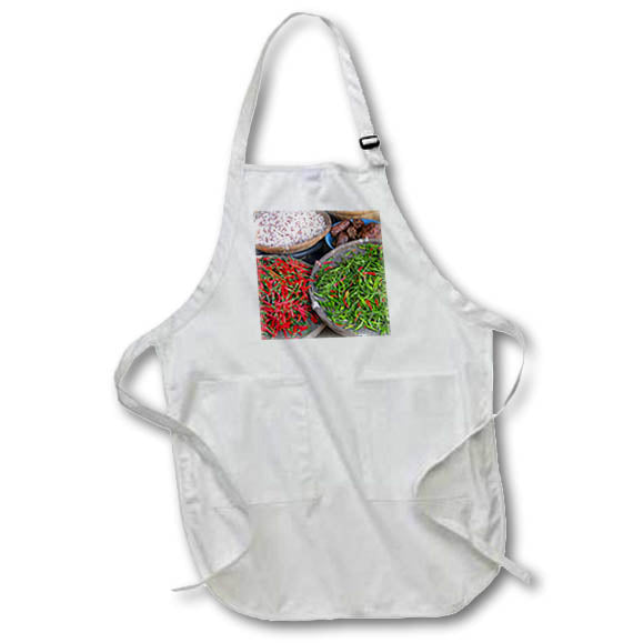 3dRose Danita Delimont - Food - Thailand, Chiang Mai. Thai Street Vendor of Green and red Chilies. - Aprons (apr_226027)