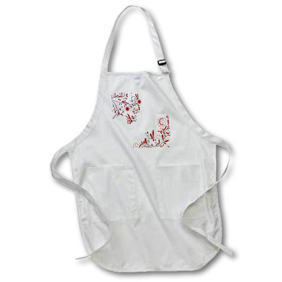 3dRose Cute Red and White Birds and Leafy Flourishes - Aprons (apr_235922)