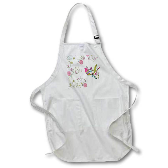 3dRose Anne Marie Baugh - Birds - Cute Bird With Flowers and Flourishes - Aprons (apr_236129)