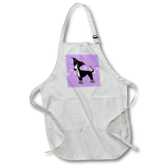 3dRose Janna Salak Designs Dogs - Cute Black Italian Greyhound Purple with Pawprints - Aprons (apr_25370)