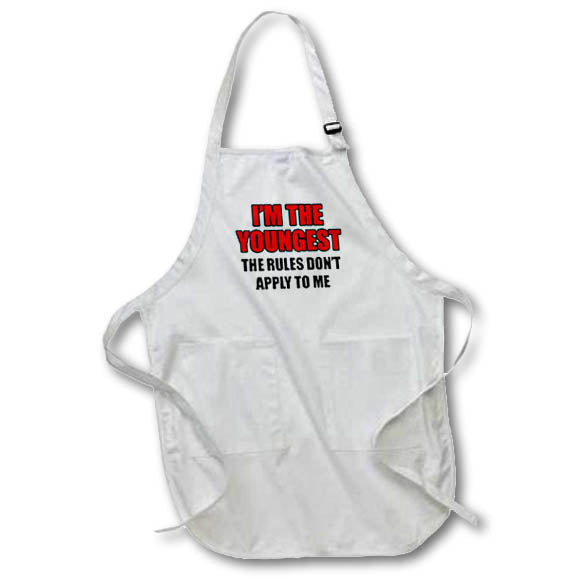 3dRose EvaDane - Quotes - Im The Youngest The Rules Dont Apply to Me Red - Aprons (apr_254632)
