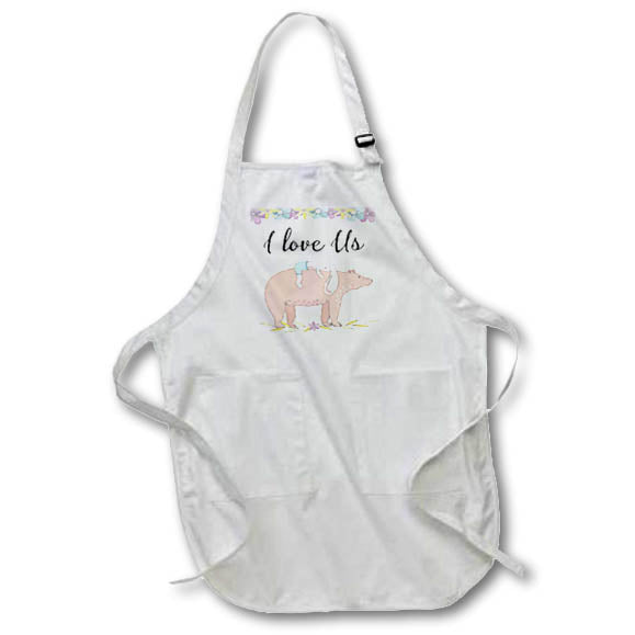 3dRose Anne Marie Baugh - Quotes - I Love Us With A Cute Rabbit Hugging A Bear Illustration - Aprons (apr_254977)