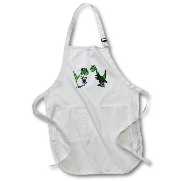 3dRose All Smiles Art Love - Funny Cute Brontosaurus Bride and Groom Dinosaur Wedding - Aprons (apr_260904)