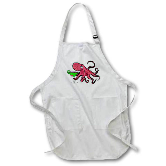 3dRose All Smiles Art Drinking - Funny Cute Octopus Drinking Margarita Cartoon - Aprons (apr_281388)