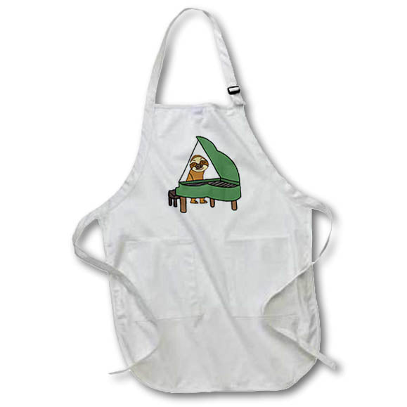 3dRose All Smiles Art - Music - Cute Funny Sloth Playing Piano Cartoon - Aprons (apr_292493)