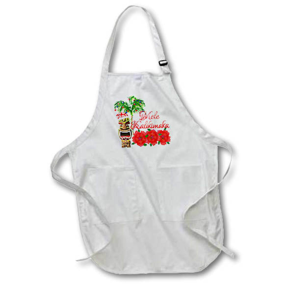 3dRose Apron - MacDonald Creative Studios Mele Kalikimaka Hawaiian Christmas Santa Tiki (apr_295374)