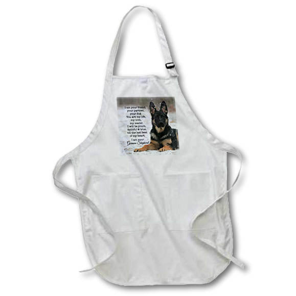 3dRose Stamp City - Animals - Photograph of a German Shepherd Puppy in The Snow with Poem. - Aprons (apr_302855)