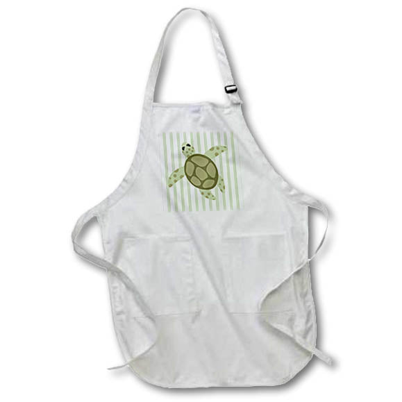 3dRose Janna Salak Designs Under the Sea - Cute Sea Turtle Design Green Stripe - Aprons (apr_31279)