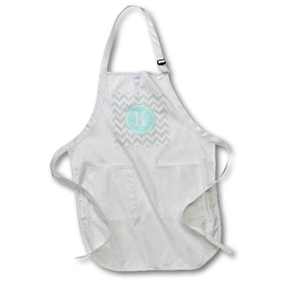 3dRose Letter K Grey and white Chevron with Mint monogram personal initial K - Aprons (apr_316336)